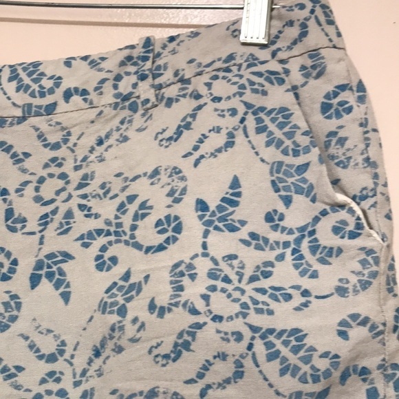 SANDRO linen blend high waist blue floral mosaic print shorts 10 - Picture 3 of 10